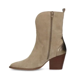 Manfield Taupe suède cowboy laarzen met metallic details^DAMES Enkellaarsjes