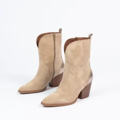 Manfield Taupe suède cowboy laarzen met metallic details^DAMES Enkellaarsjes