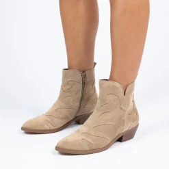 Manfield Taupe suède cowboy laarzen^DAMES Enkellaarsjes