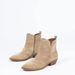 Manfield Taupe suède cowboy laarzen^DAMES Enkellaarsjes