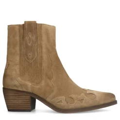 Manfield Taupe suède cowboy laarzen^DAMES Enkellaarsjes
