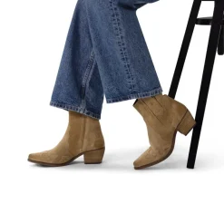 Manfield Taupe suède cowboy laarzen^DAMES Enkellaarsjes