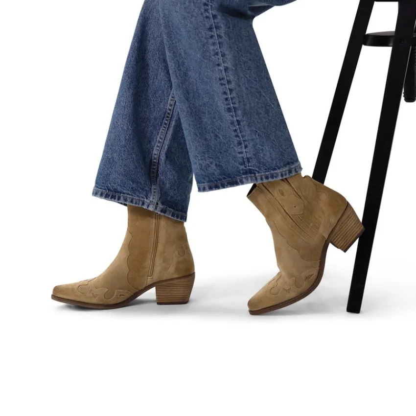 Manfield Taupe suède cowboy laarzen^DAMES Enkellaarsjes