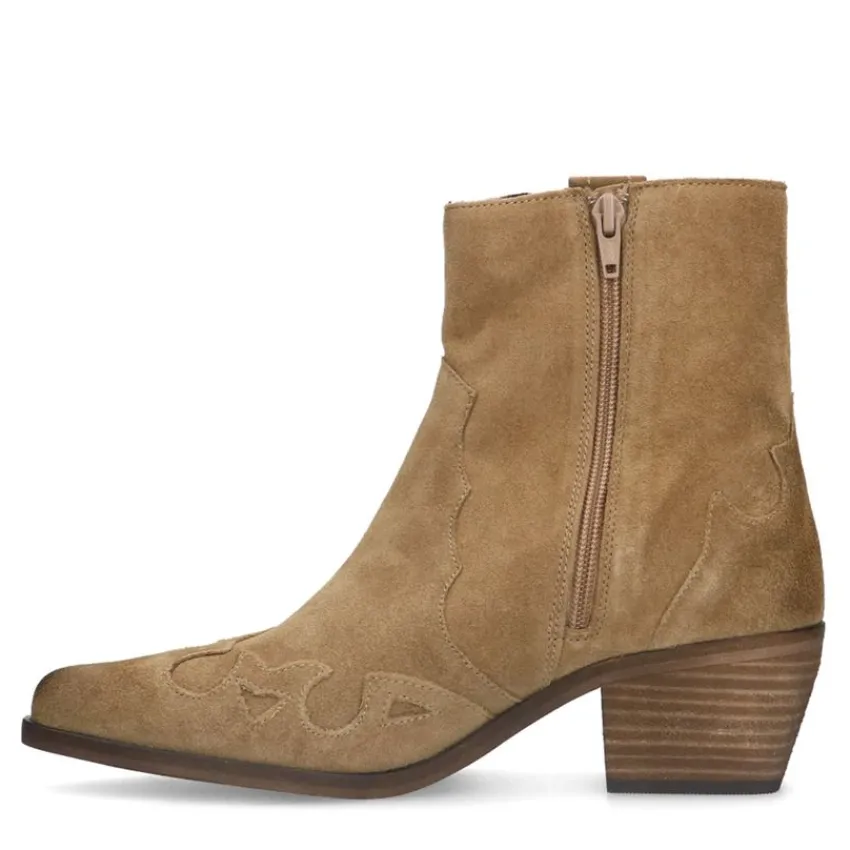 Manfield Taupe suède cowboy laarzen^DAMES Enkellaarsjes