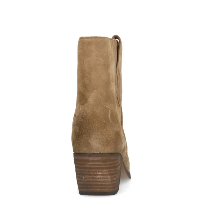Manfield Taupe suède cowboy laarzen^DAMES Enkellaarsjes
