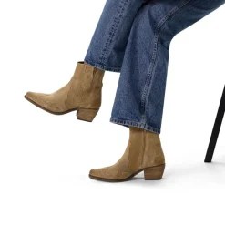 Manfield Taupe suède cowboy laarzen^DAMES Enkellaarsjes