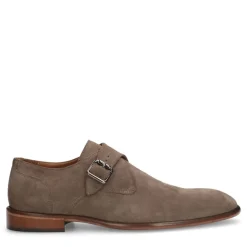 Manfield Taupe suède gespschoenen^Heren Gespschoenen
