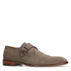 Manfield Taupe suède gespschoenen^Heren Gespschoenen