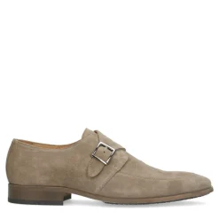 Manfield Taupe suède gespschoenen^Heren Gespschoenen