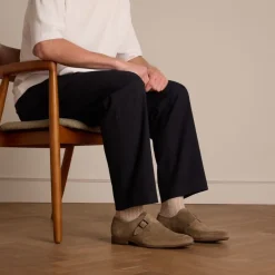 Manfield Taupe suède gespschoenen^Heren Gespschoenen