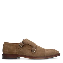 Manfield Taupe suède gespschoenen^Heren Gespschoenen