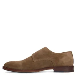 Manfield Taupe suède gespschoenen^Heren Gespschoenen