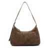 Manfield Taupe suède gevlochten schoudertas^ Schoudertassen