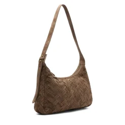 Manfield Taupe suède gevlochten schoudertas^ Schoudertassen