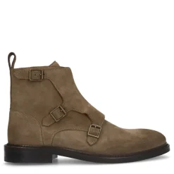 Manfield Taupe suède hoge gespschoenen^Heren Gespschoenen