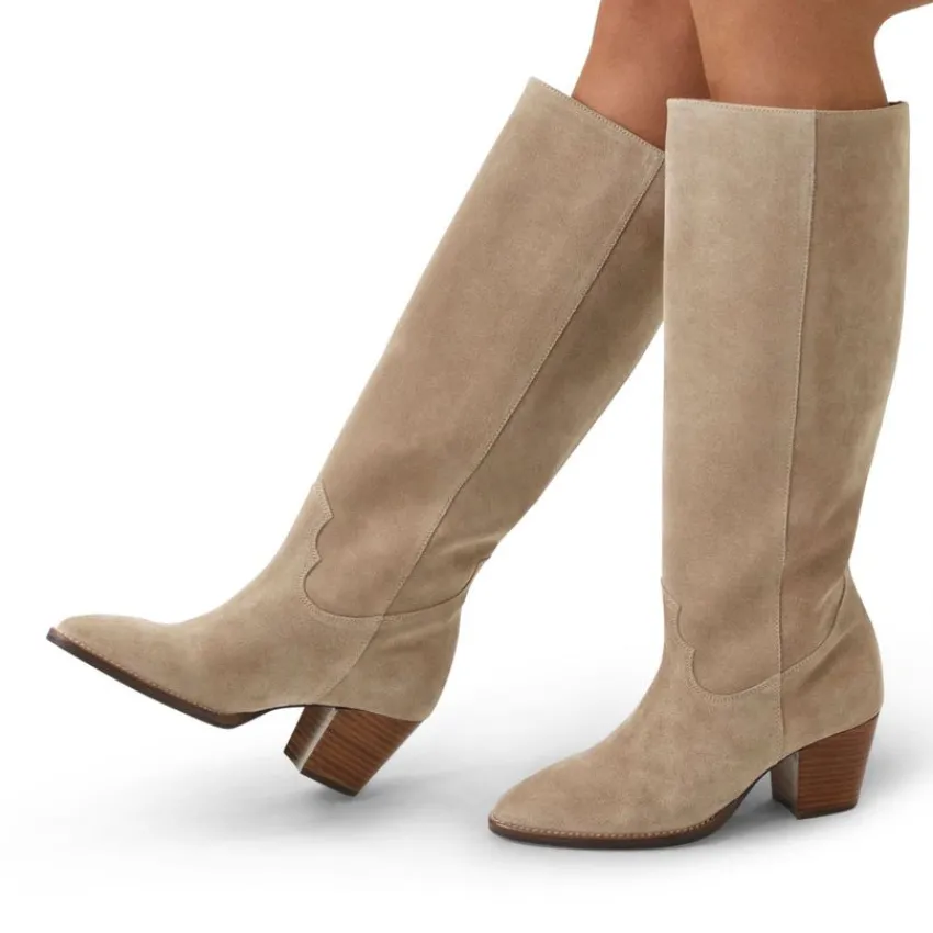 Manfield Taupe suède hoge laarzen met hak^DAMES Laarzen