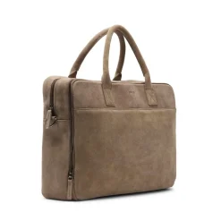 Manfield Taupe suède laptoptas 18.5 inch^ Laptoptassen