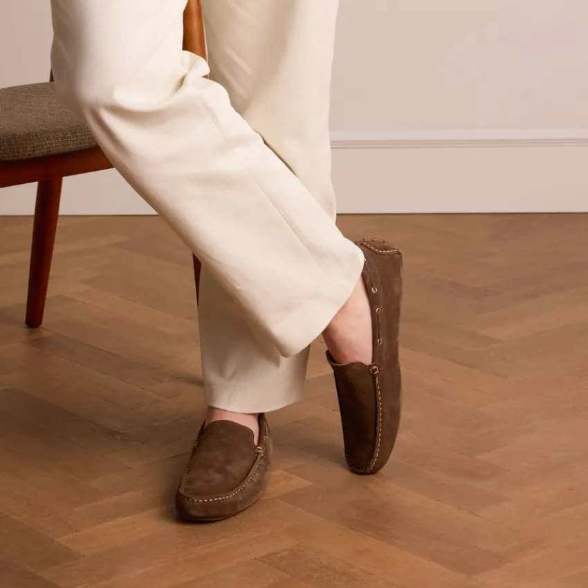 Manfield Taupe suède loafers^Heren Loafers