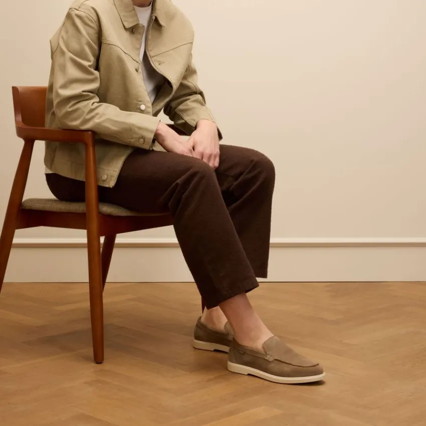 Manfield Taupe suède loafers^Heren Loafers