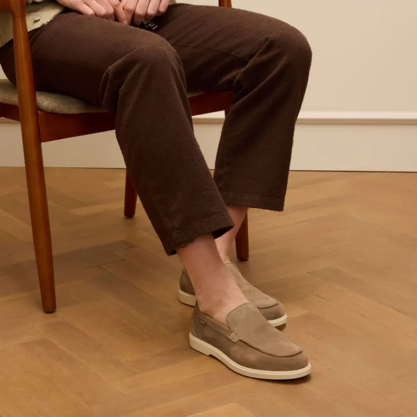 Manfield Taupe suède loafers^Heren Loafers