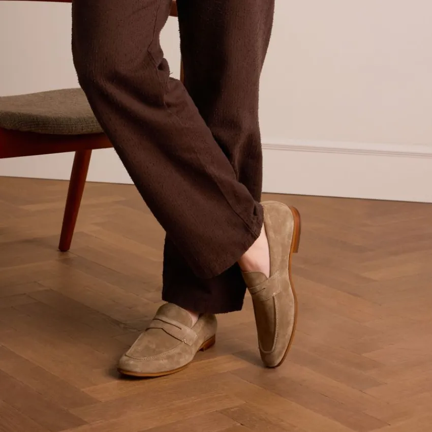 Manfield Taupe suède loafers^Heren Loafers