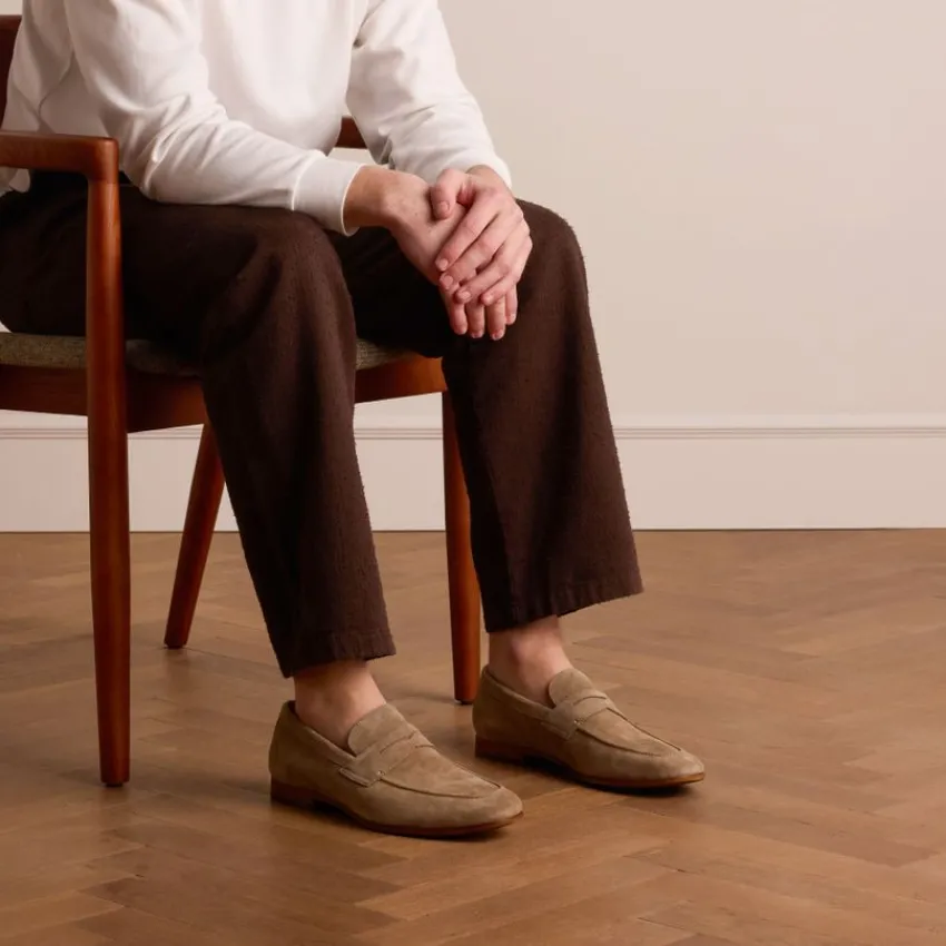 Manfield Taupe suède loafers^Heren Loafers