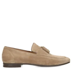 Manfield Taupe suède loafers met kwastjes^Heren Loafers