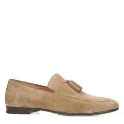 Manfield Taupe suède loafers met kwastjes^Heren Loafers
