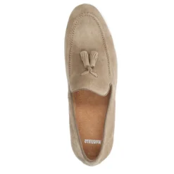 Manfield Taupe suède loafers met kwastjes^Heren Loafers