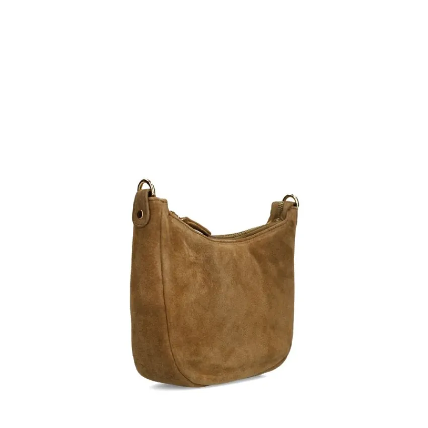 Manfield Taupe suède schoudertas^ Schoudertassen
