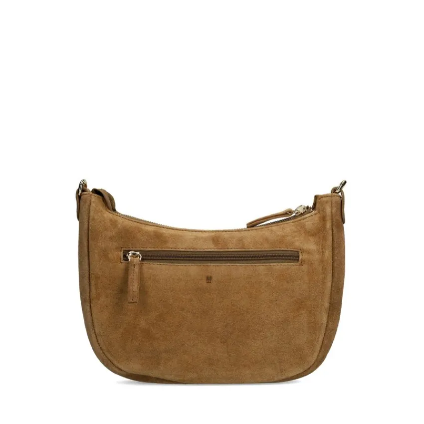 Manfield Taupe suède schoudertas^ Schoudertassen