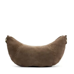 Manfield Taupe suède schoudertas^ Schoudertassen