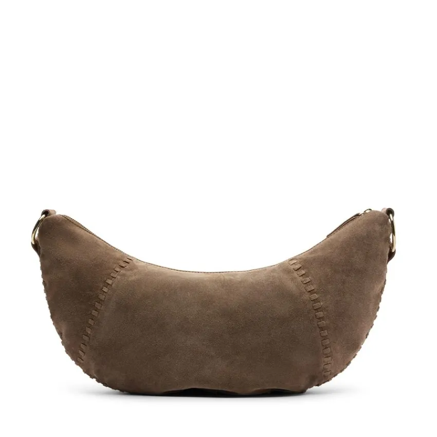 Manfield Taupe suède schoudertas^ Schoudertassen