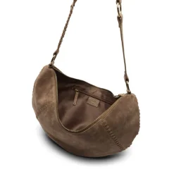 Manfield Taupe suède schoudertas^ Schoudertassen