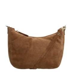 Manfield Taupe suède schoudertas^ Schoudertassen