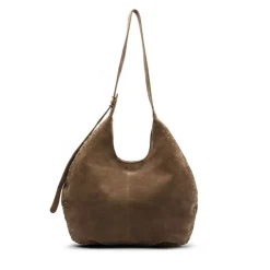 Manfield Taupe suède schoudertas met studs^ Schoudertassen