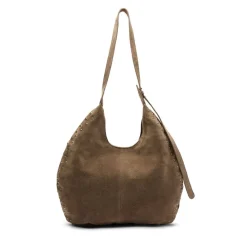 Manfield Taupe suède schoudertas met studs^ Schoudertassen