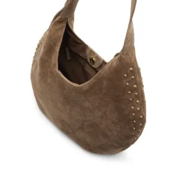 Manfield Taupe suède schoudertas met studs^ Schoudertassen