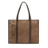 Manfield Taupe suède shopper met leren details^ Shoppers