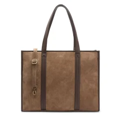 Manfield Taupe suède shopper met leren details^ Shoppers
