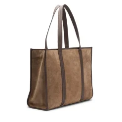 Manfield Taupe suède shopper met leren details^ Shoppers