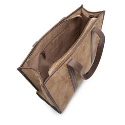 Manfield Taupe suède shopper met leren details^ Shoppers