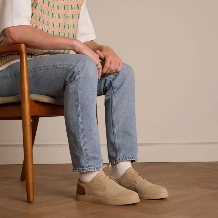 Manfield Taupe suède sneakers met bruine details^Heren Veterschoenen