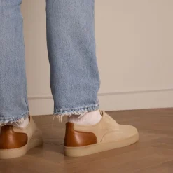 Manfield Taupe suède sneakers met bruine details^Heren Veterschoenen