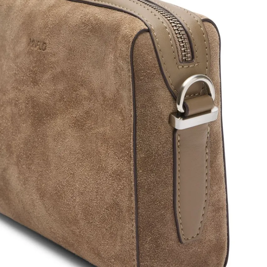 Manfield Taupe suède unisex schoudertas^ Schoudertassen