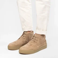 Manfield Taupe suède veterboots^Heren Veterschoenen
