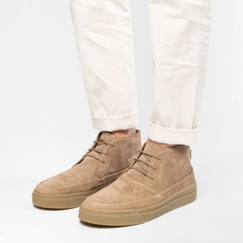 Manfield Taupe suède veterboots^Heren Veterschoenen