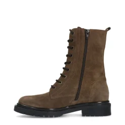 Manfield Taupe suède veterlaarsjes^DAMES Enkellaarsjes