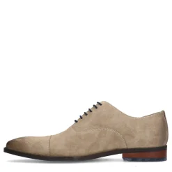 Van Lier Taupe suède veterschoenen^Heren Veterschoenen