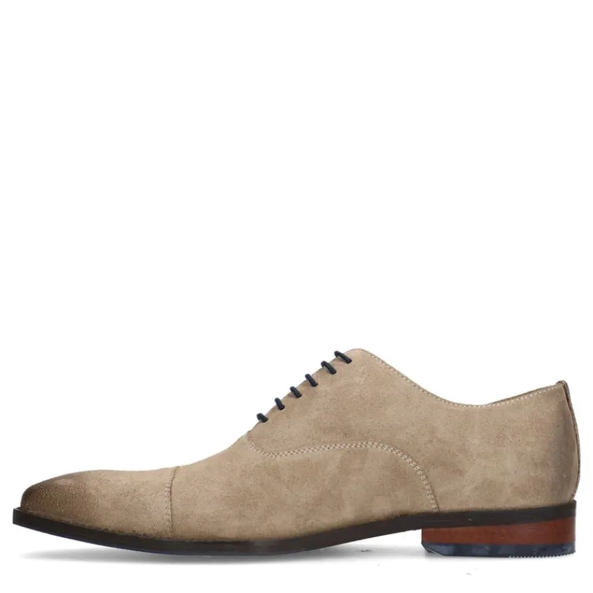 Van Lier Taupe suède veterschoenen^Heren Veterschoenen